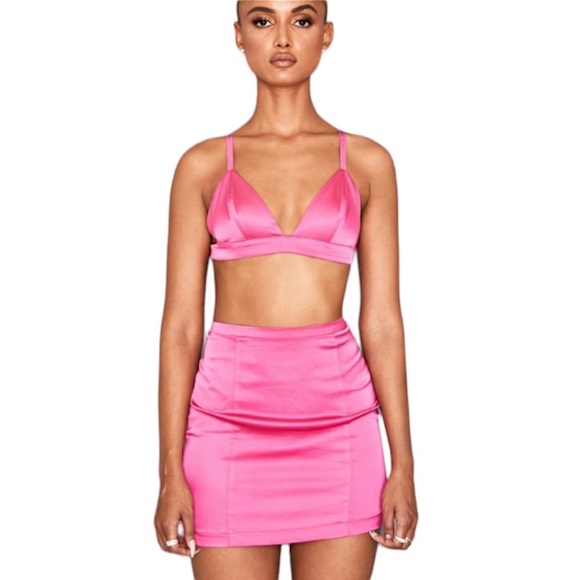 Mistress Rocks 'SMITTEN'Pink Satin Two Piece Set - Picture 4 of 12